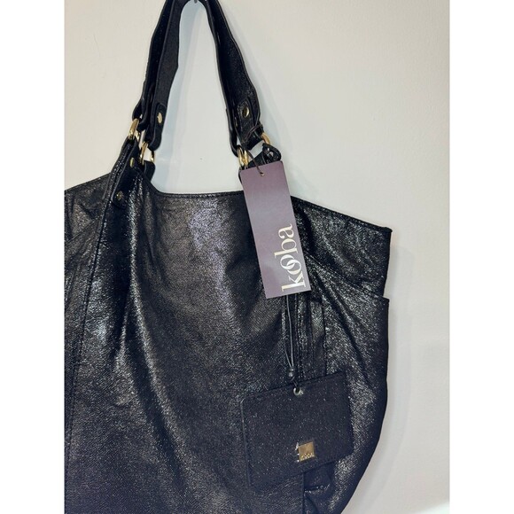 KOOBA BLACK SHIMMER CRINKLE LEATHER HOBO NWT - Picture 1 of 11
